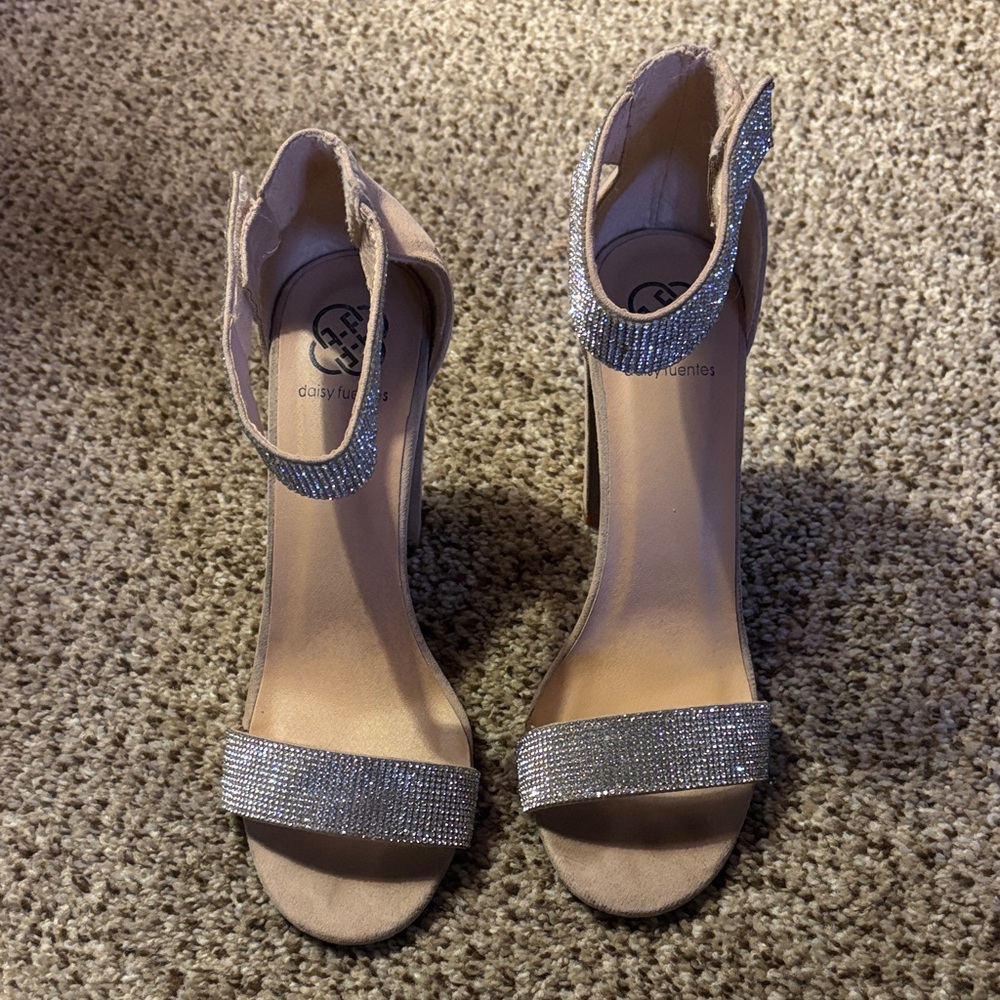 Daisy Fuentes Silver Rhinestone Heels